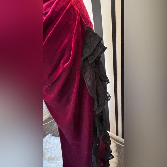 Wine and Black Lace and Velvet High Slit Maxi Dress - NWT - Picture 4 of 9